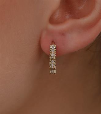 Taşlı Çiçek Halka Küpe