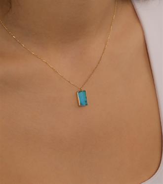 Firuzeli Dikdörtgen Kolye