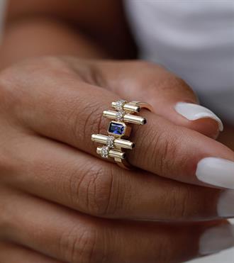 Lacivert Bagetli Solo Yüzük