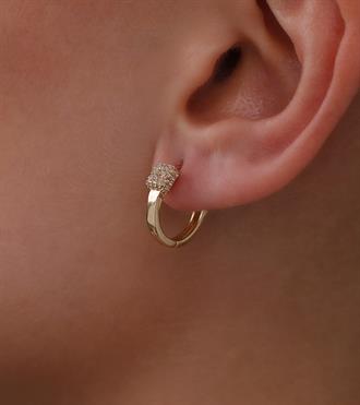 Taşlı Kare Detaylı Halka Küpe