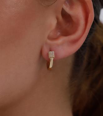 Taşlı Kare Detaylı Halka Küpe