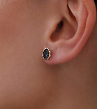 Siyah Çiçek Vidalı Küpe