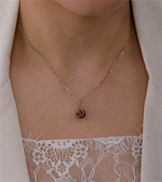 İtalyan Gül Kolye-Bordo