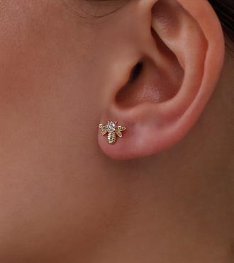 Taşlı Arı Vidalı Küpe