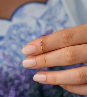 Mor Taşlı Tel Burgu Yüzük