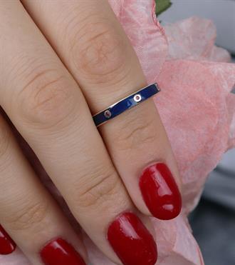 Pembe Taşlı Lacivert Yüzük