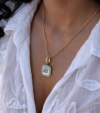 Turkuaz Hexagon Kolye Ucu