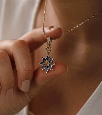 Lacivert Mineli Yıldız Kolye Ucu