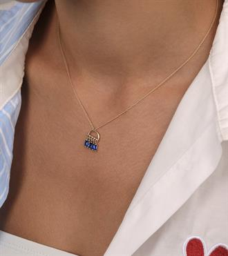 Lacivert Baget Sallantılı Kolye