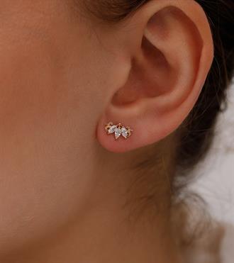 Motifli Lotus Altın Küpe