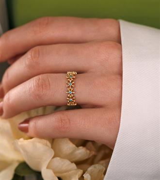 Firuzeli Çiçek Sıralı Yüzük