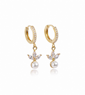 İncili Lotus Halka Küpe