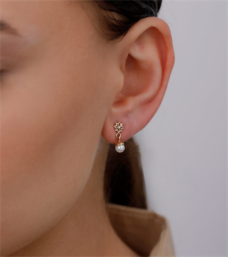 İncili Kartanesi Vidalı Küpe