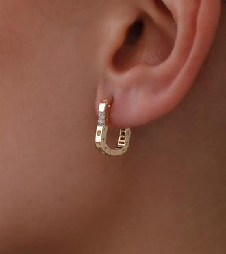 Taşlı Dot Dikdörtgen Küpe