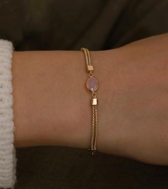 Pembe Taşlı Zincir Mix Bileklik