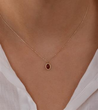 Bordo Taşlı Vintage Kolye