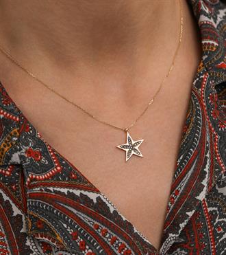 Siyah Taşlı Yıldız Kolye