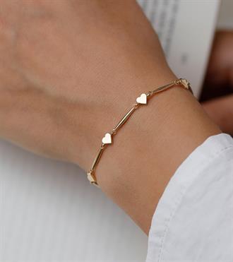 Altın Kalpli Çubuk Bileklik