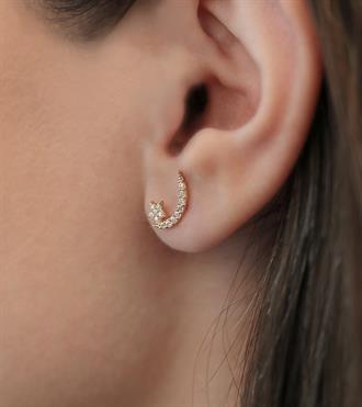 Taşlı Ay Yıldız Küpe