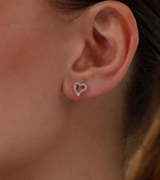 Taşlı Kalp Vidalı Küpe