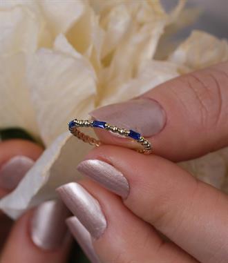 Lacivert Bagetli Top Top Yüzük