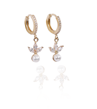 İncili Lotus Halka Küpe