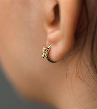 Arılı Mini Halka Küpe