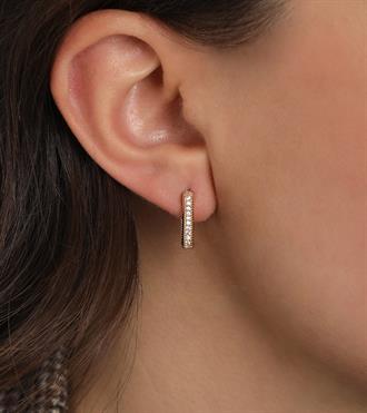 Taşlı Çizgili Kare Küpe