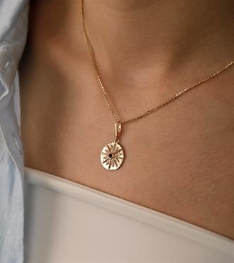 Bordo Taşlı Madalyon Kolye Ucu