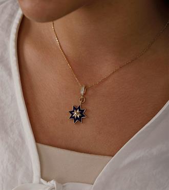 Lacivert Mineli Yıldız Kolye Ucu