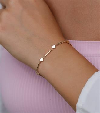 Altın Kalpli Çubuk Bileklik