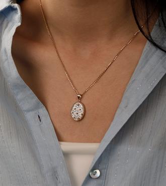 Taşlı Çiçek Desen Kolye Ucu