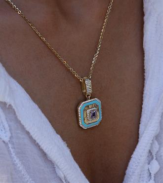 Turkuaz Hexagon Kolye Ucu