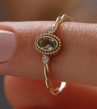 Mint Taşlı Vintage Yüzük