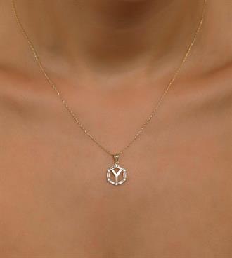 Baget Taş Çerçeveli Harf Kolye