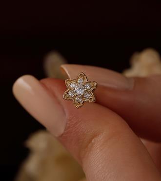 Taşlı Çiçek Altın Küpe