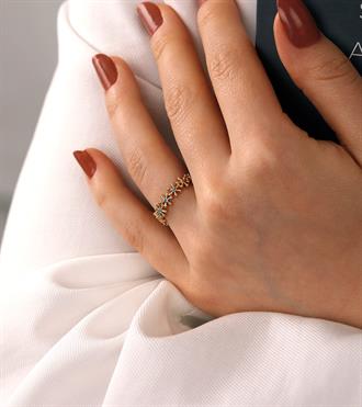 Firuzeli Çiçek Sıralı Yüzük