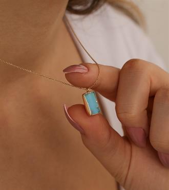 Firuzeli Dikdörtgen Kolye