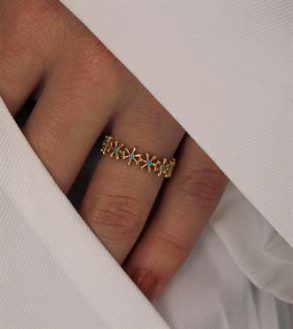 Firuzeli Çiçek Sıralı Yüzük