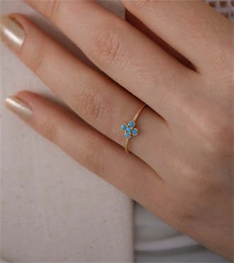 Firuzeli Çiçek Yüzük