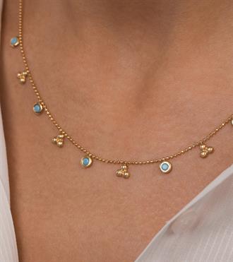 Firuze ve Tomurcuk Sıralı Kolye