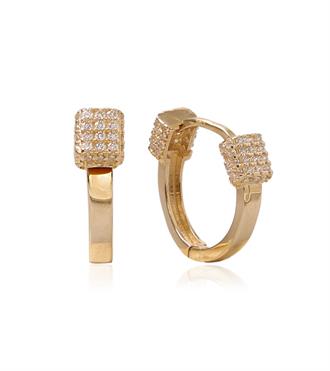 Taşlı Kare Detaylı Halka Küpe