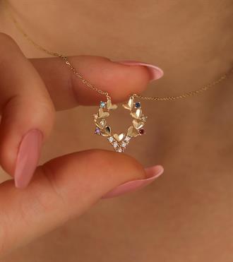 Renkli Taşlı Kalpli Kolye