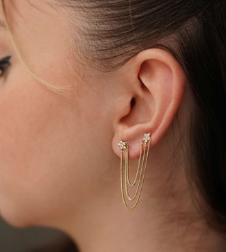 Çift Yıldız Zincirli Küpe