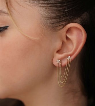 Çift Yıldız Zincirli Küpe