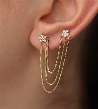 Çift Yıldız Zincirli Küpe