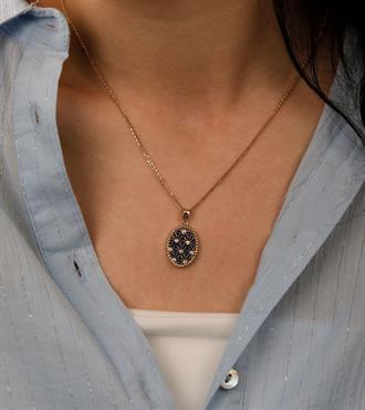 Taşlı Çiçek Desen Kolye Ucu