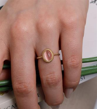 Pembe Taşlı Vintage Yüzük