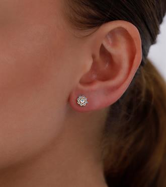 Firuzeli Çiçek Vidalı Küpe