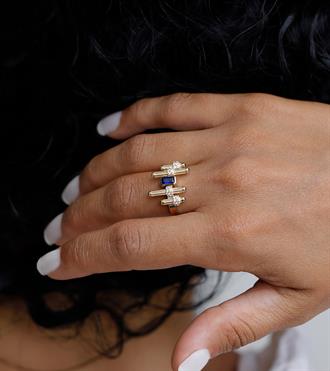 Lacivert Bagetli Solo Yüzük